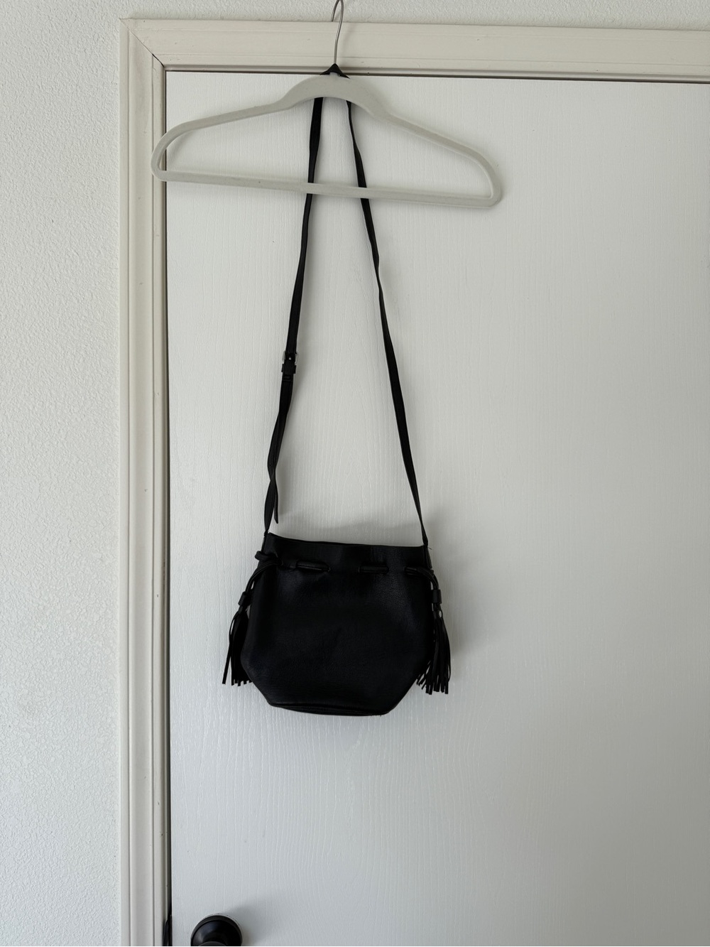 Black Crossbody Bucket Bag with Tassels